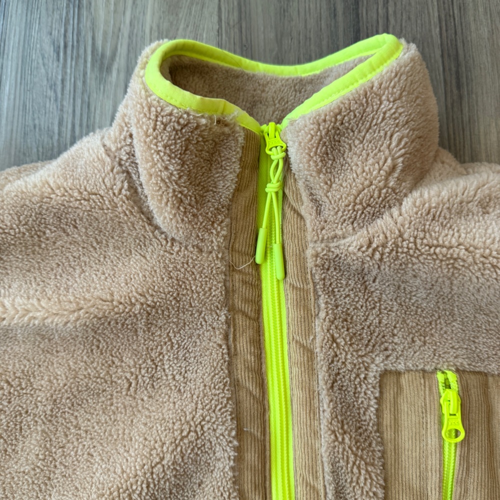 Urban Outfitters Women’s Tan Fleece Jacket with Neon Accents Size Small - Picture 4 of 9